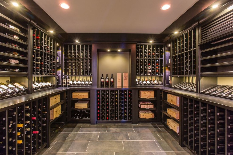 Design ideas for an expansive traditional wine cellar in Orlando with display racks.