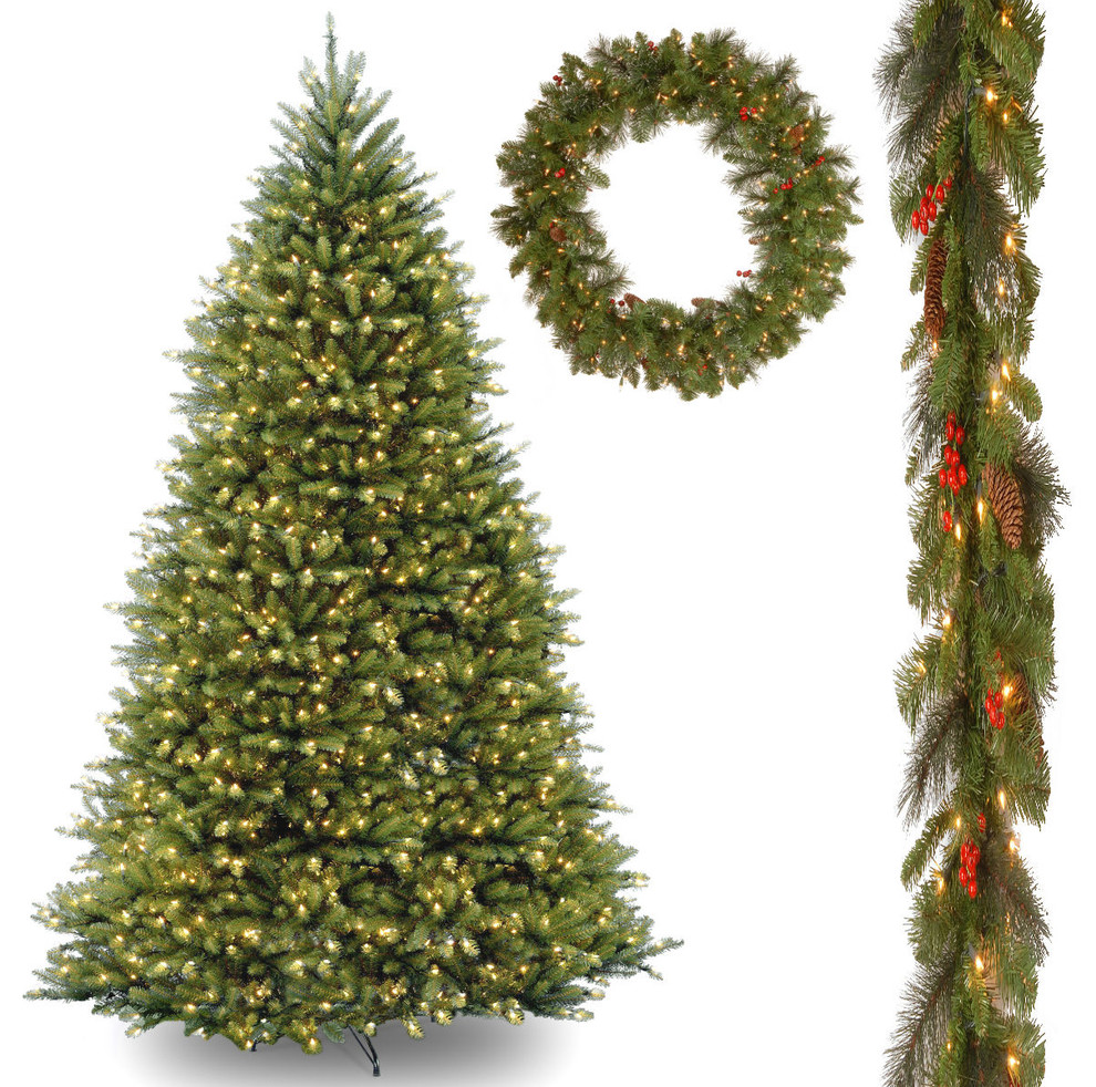 10' Dunhill Fir Hinged Tree,Crestwood Spruce Garland,36" Crestwood