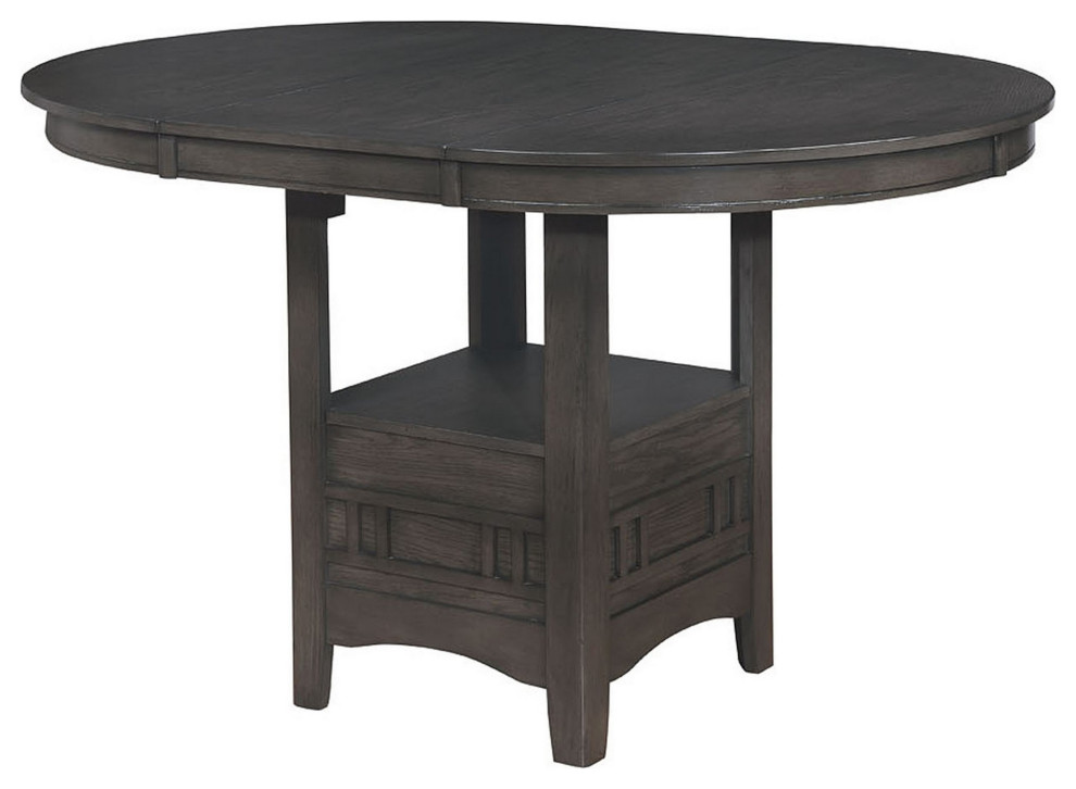 Round Counter Height Table With Pedestal Base And Extendable Leaf, Gray