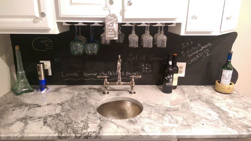 Chalkboard Paint Backsplash Exterior making an oak wet bar white and adding chalkboard backsplash Chalkboard Paint Backsplash Exterior making an oak wet bar white and adding chalkboard backsplash