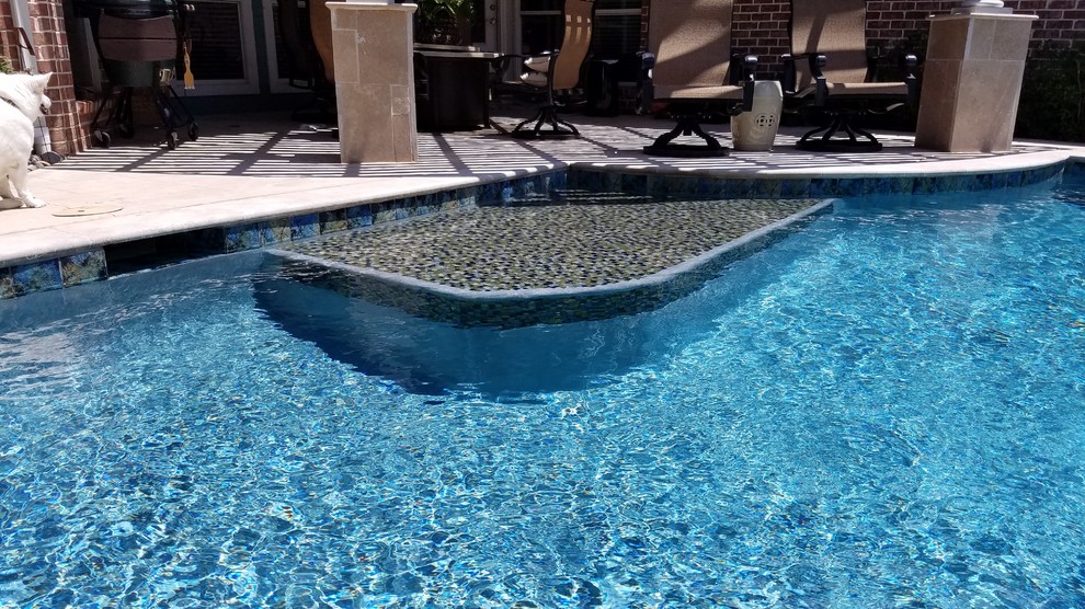 Hot tub - large transitional backyard concrete and custom-shaped lap hot tub idea in Dallas
