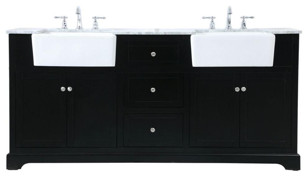 72" Double Bathroom Vanity, Black, Vf60272Dbk - Transitional - Bathroom ...