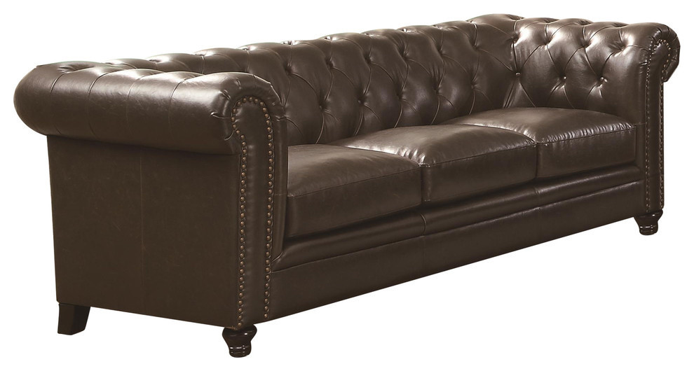 Coaster Roy Pull-Up Bonded Leather Stationary Sofa, Brown