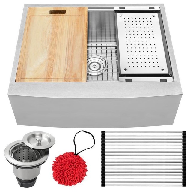 27" Zero Radius Apron Front 16G Stainless Steel Single Basin Kitchen Sink