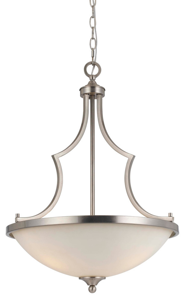 60W Barrie Metal Pendant Fixture, Brushed Steel Finish, Frosted White
