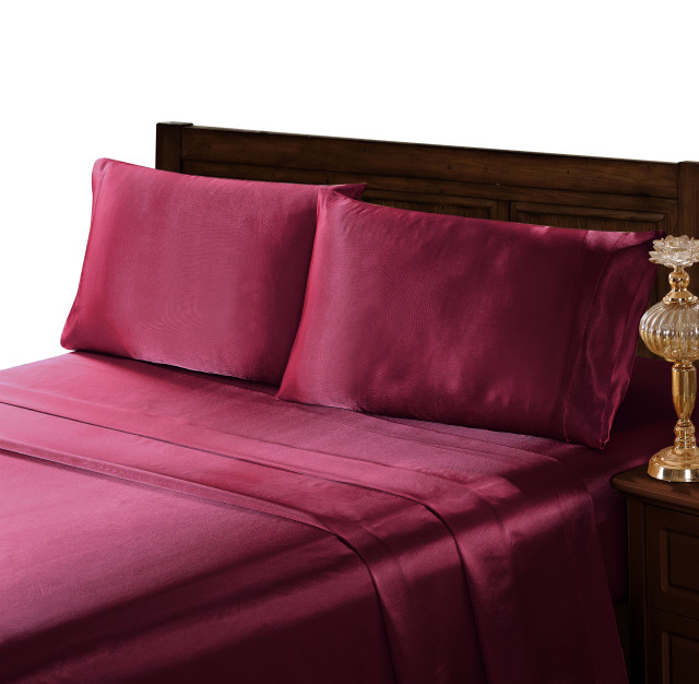 4 Piece Silky Satin Sheet Set, King Modern Sheet And Pillowcase Sets by BNF Home Houzz