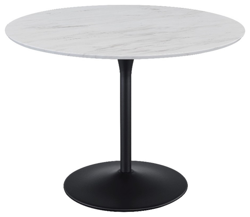 Flower Dining Table with White Faux Marble Top and Black Base