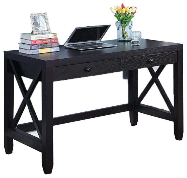 Wooden Computer Desk, Brown Transitional Desks And Hutches by