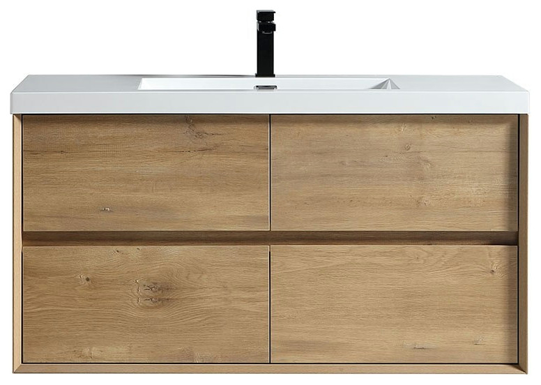 SLIM 48" Wall-Mounted Single Bathroom Vanity in White Oak