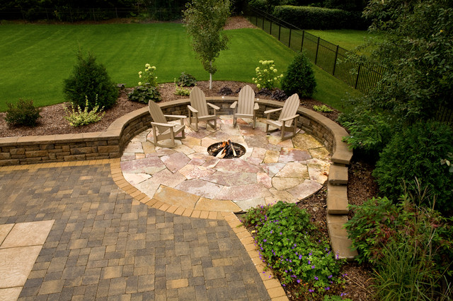 Flagstone In Ground Fire Pit Contemporary Garden Minneapolis