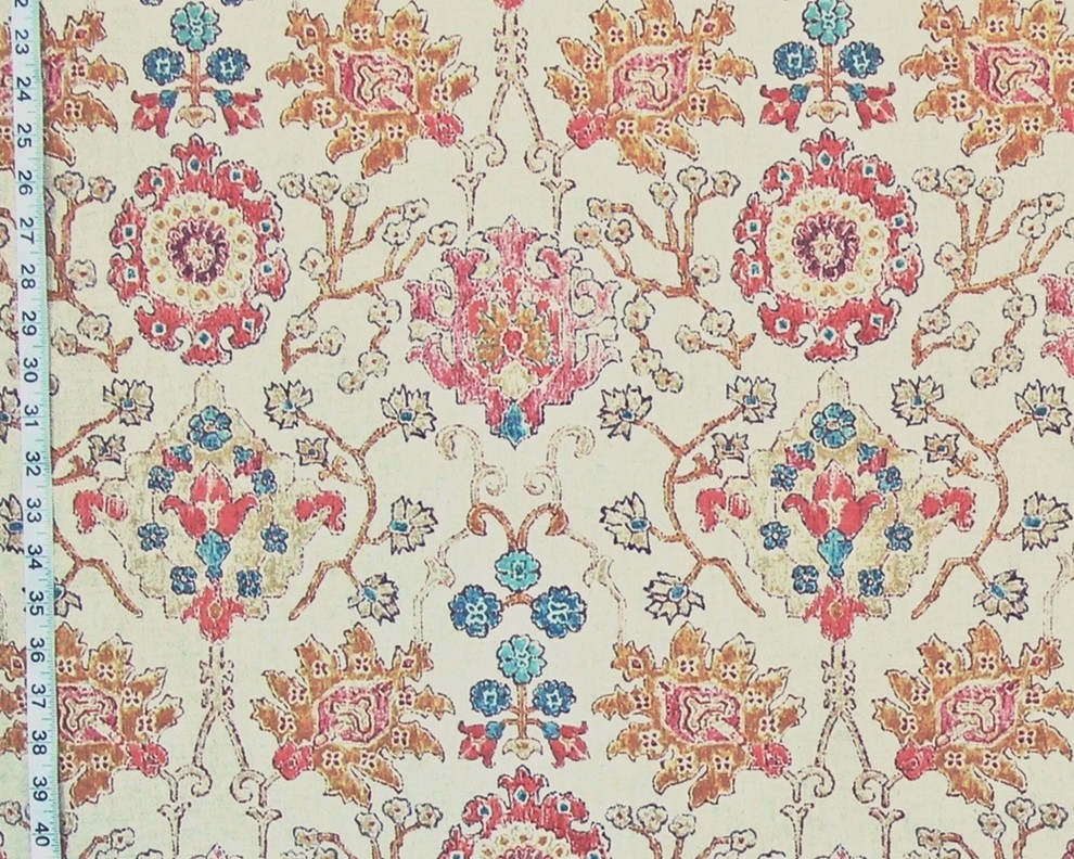 Coral Pink Arts And Crafts Rug Fabric Purple Blue Gold Watercolor