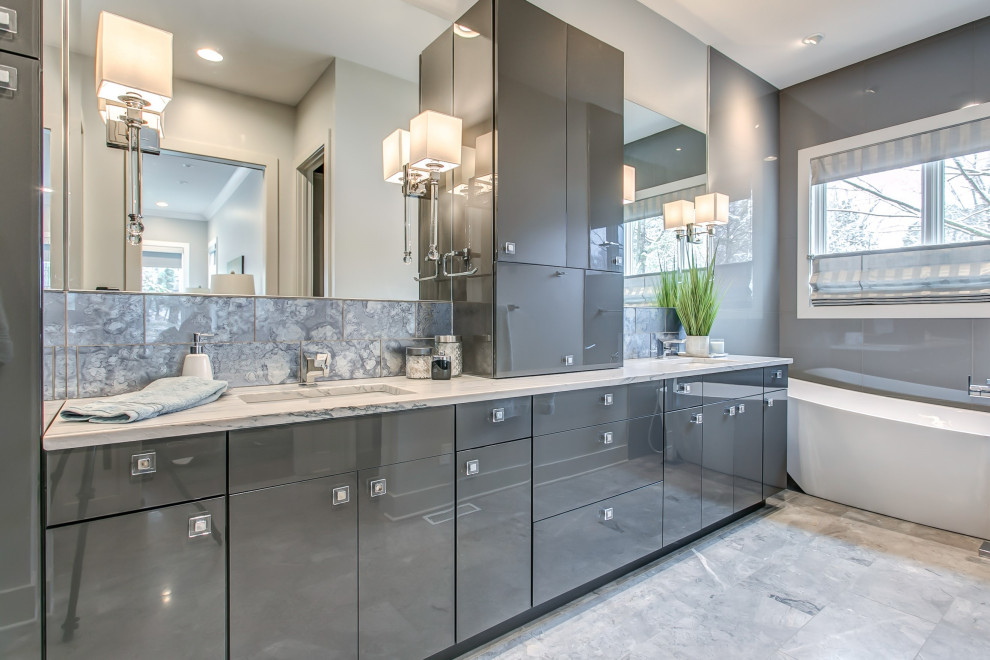 Design ideas for a contemporary ensuite bathroom in Nashville with flat-panel cabinets, grey cabinets and a built in vanity unit.