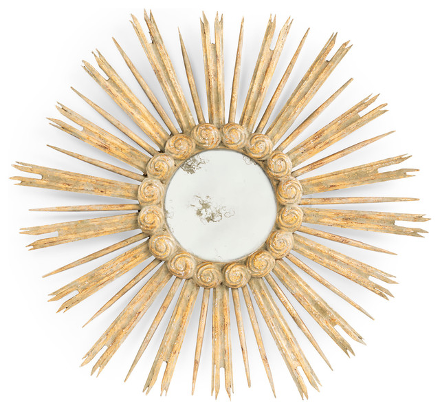 Gisele Hollywood Regency Antique Gold Leaf Sunburst Mirror