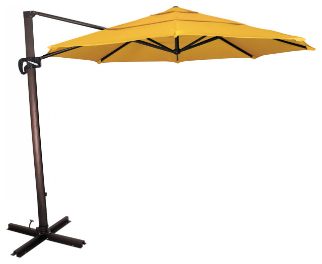 11' Cantilever Bronze Pole 360 Rotation Tilt Crank Lift Sunbrella, Sunflower Yellow
