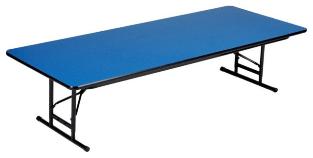 Correll 17-27" Adj. Height Heavy Duty Blow-Molded Plastic Folding Table in Blue