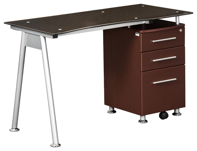 Techni Mobili Glass Top Desk With Built In File Cabinet