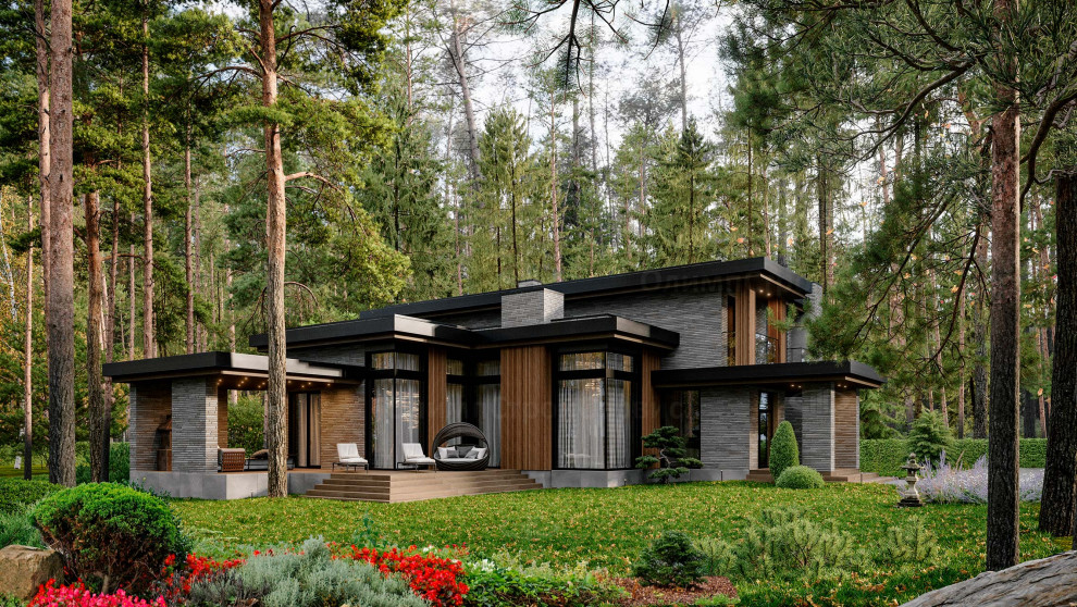 Двухэтажный дом в стиле Хай-Тек «Честер» с барбекю на террасе