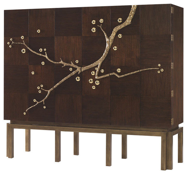 Ambella Home Collection Cherry Blossom Cabinet Walnut Asian