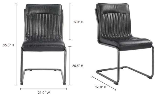 21 Inch Dining Chair Onyx Black Leather (Set Of 2) Black Industrial ...