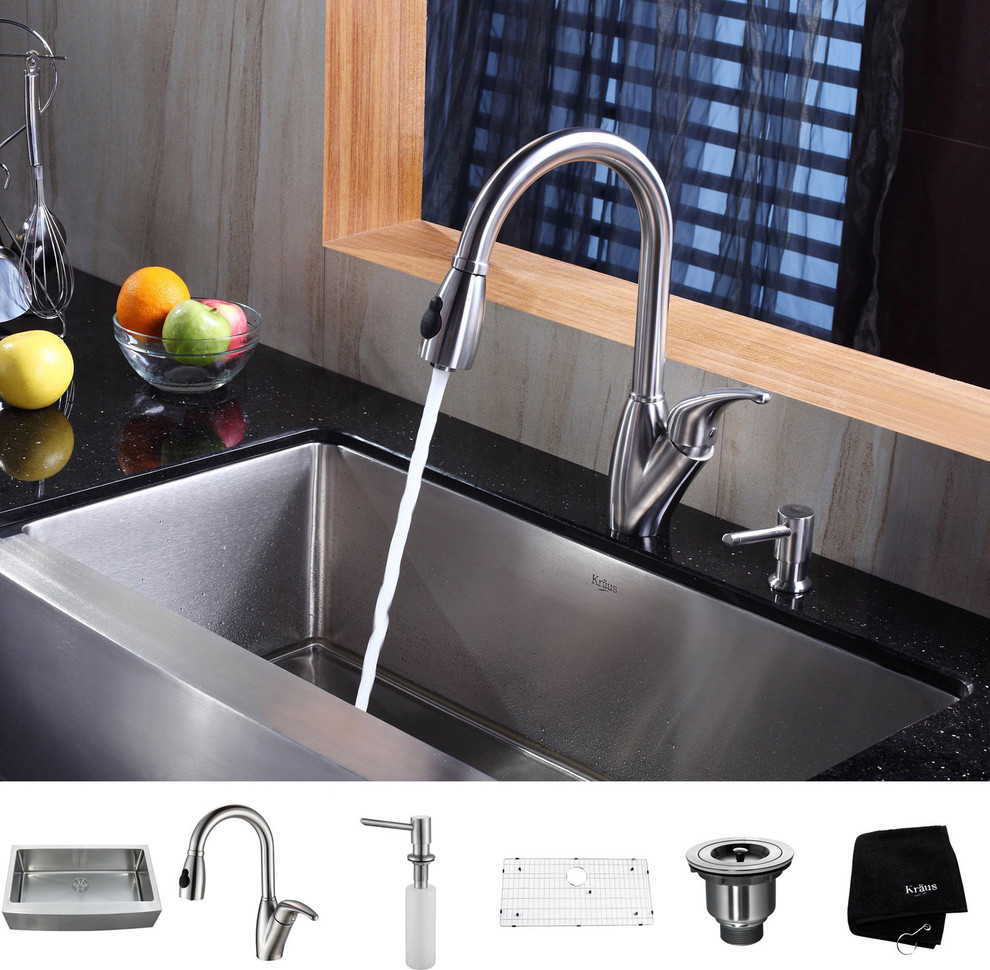 Kraus Kitchen Combo Set Stainless Steel 36 -inch Farmhouse Sink with Faucet