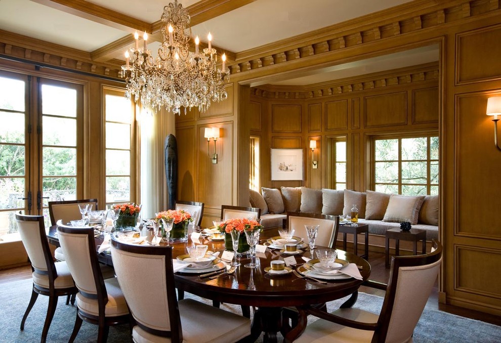 Photo of a traditional dining room in San Francisco with dark hardwood floors.