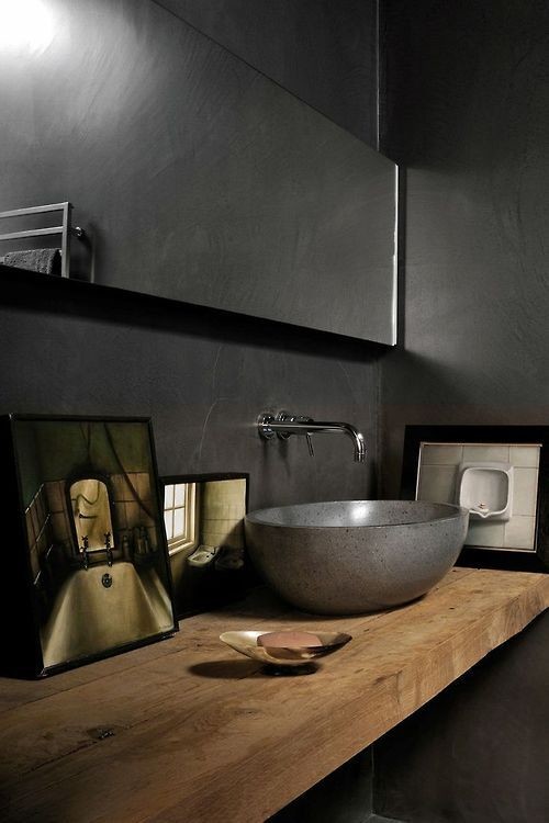 Design ideas for an eclectic bathroom in Adelaide with wood benchtops, a vessel sink and grey walls.