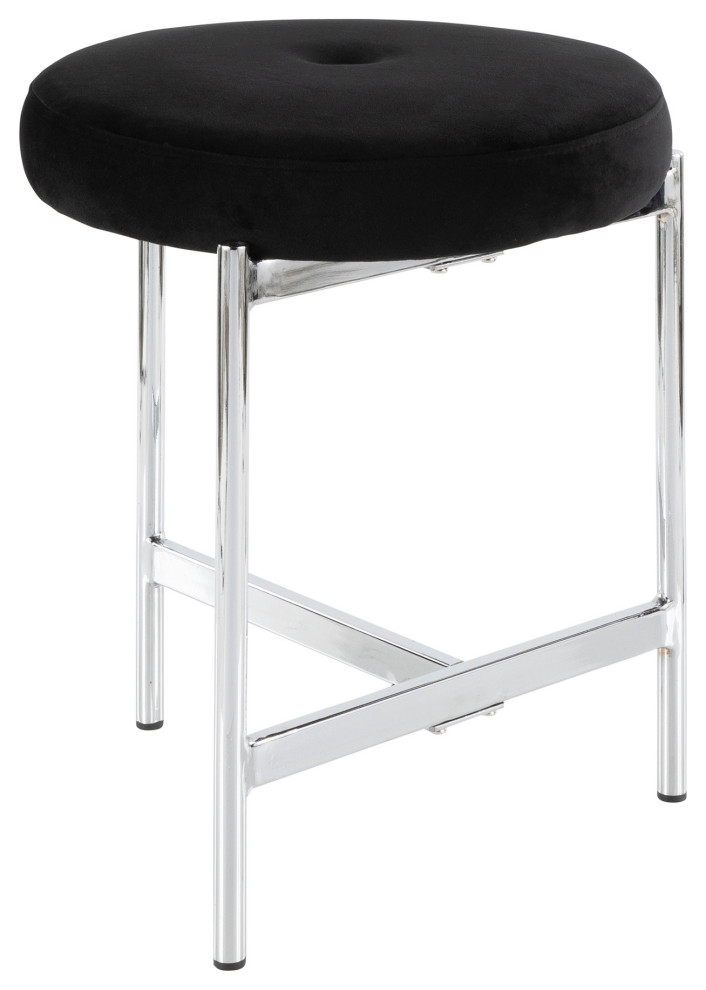 Chloe Contemporary Vanity Stool, Chrome/Black Velvet Contemporary