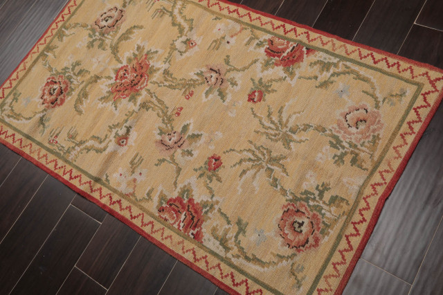 2'11''x4'11'' Hand Woven Wool Flatweave Area Rug, Light Gold ...