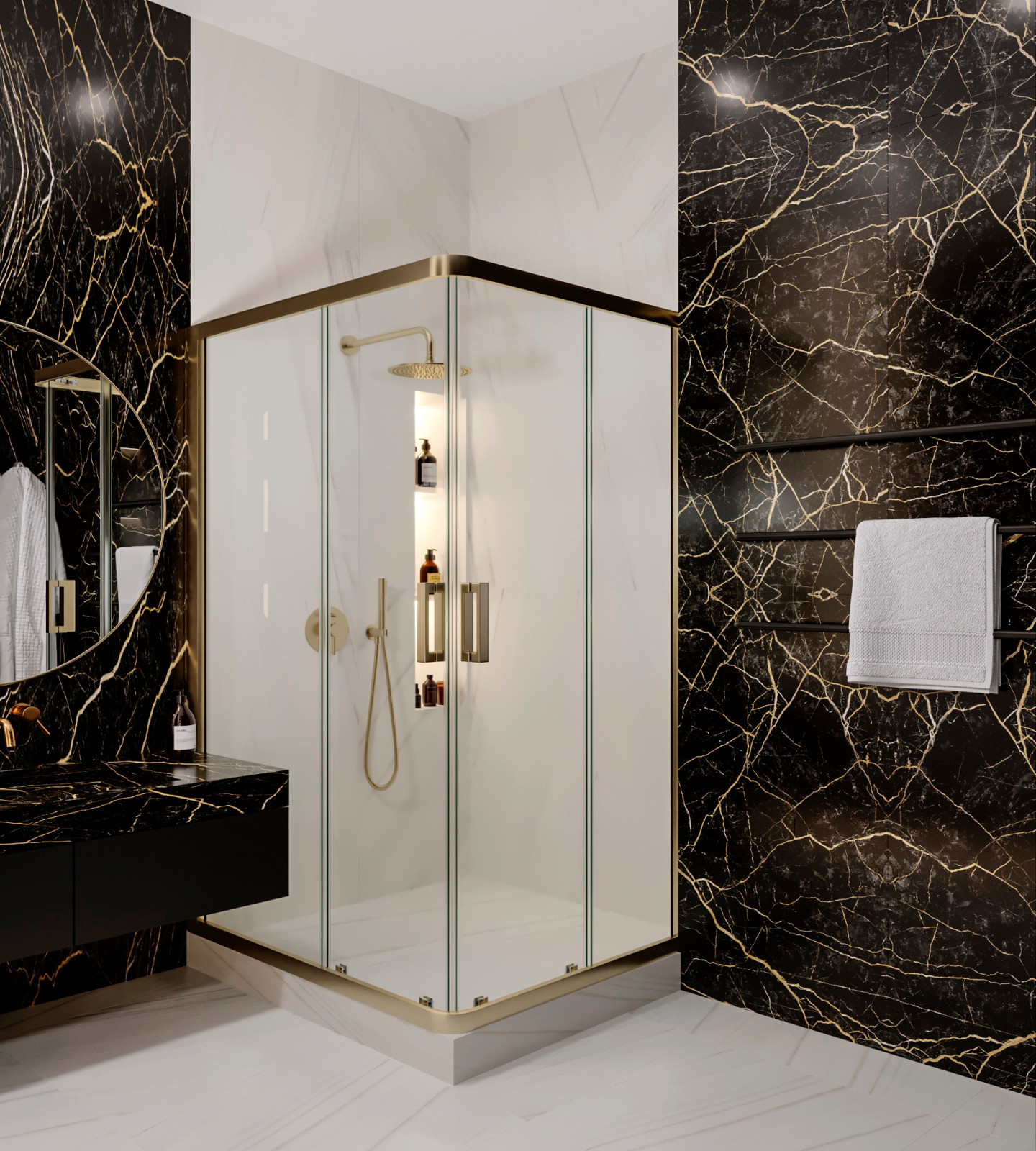 Ванная комната в современном стиле с элементами драмы