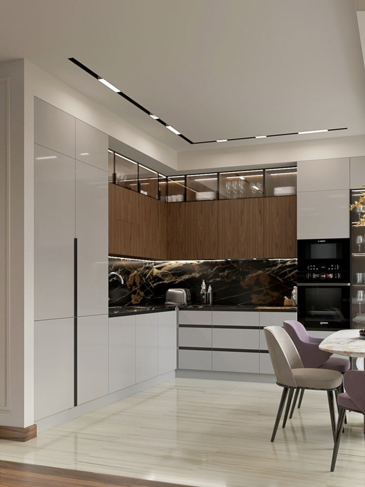 Современная городская квартира с панорамным остеклением в стиле ар-деко