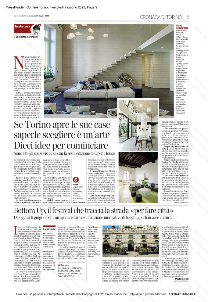 Pubblicazione Corriere di Torino 07.06.2023