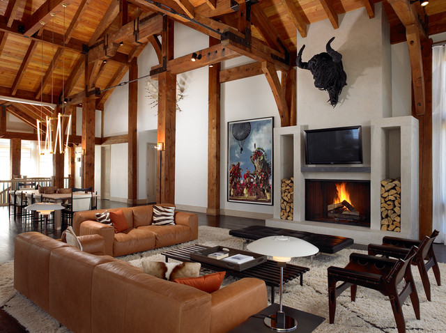 Ski In Ski Out Timber Frame rustik-vardagsrum