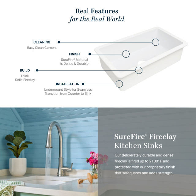 Eden Crisp White Fireclay 18" Single Bowl Undermount Kitchen Sink ...