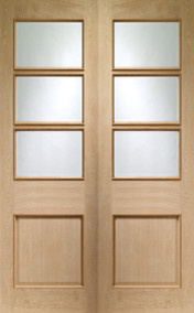 French Doors - Oak Strand Door Pair with Bevelled Glazing