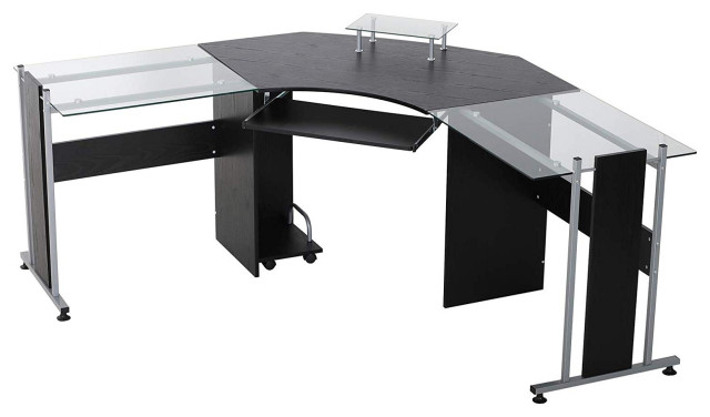 Homcom Modern L Shaped Gltop Office Workstation Computer Desk Homcom Modern L Shaped Gltop Office