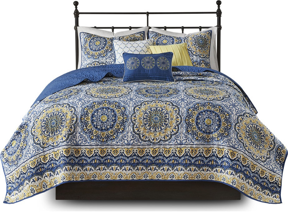 Tangiers 6 Piece Reversible Coverlet Set Blue, Full, Queen