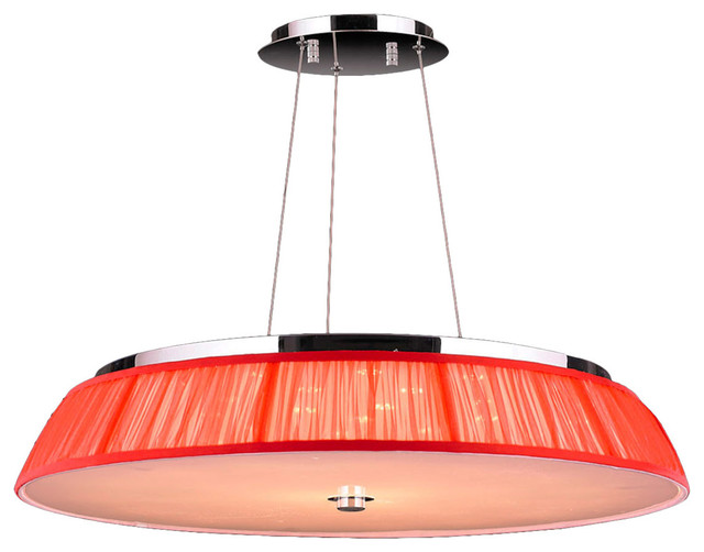 Alice 21 Led Light Chrome Finish With Red Shade Drum Pendant 28 Large