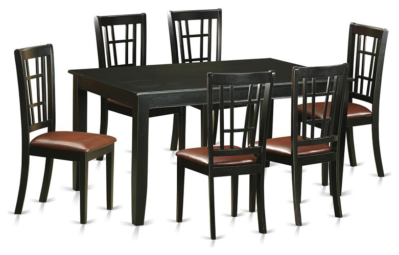East West Furniture Dudley 7piece Wood Table and Dining Chair Set in Black Transitional
