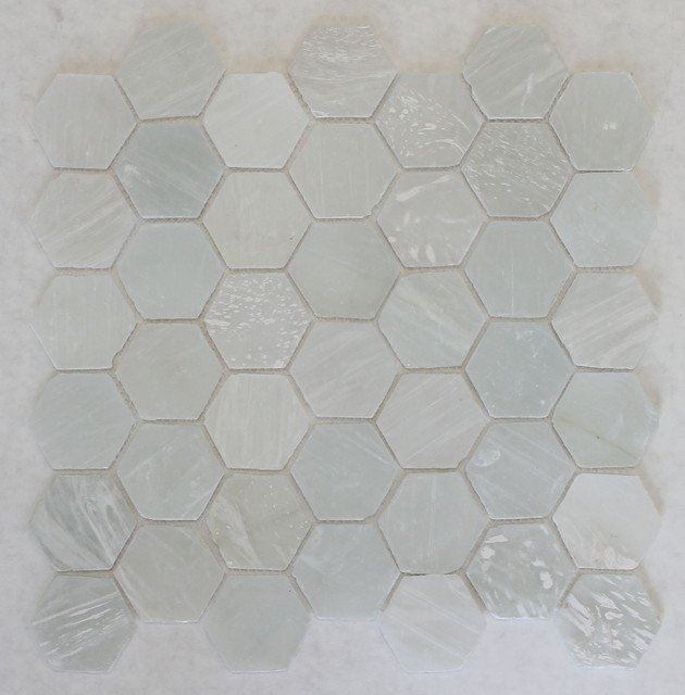 White Beach Glass Recycled Hexagon, Sea Glass Tile