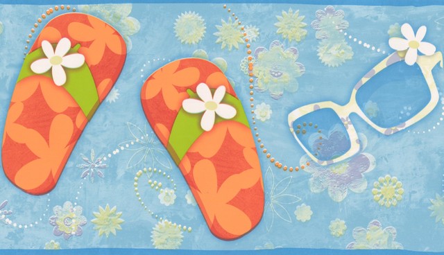 FLIP FLOPS SUNGLASSES BUTTERFLIES AND FLOWERS BEACH Wallpaper bordeR wall decor