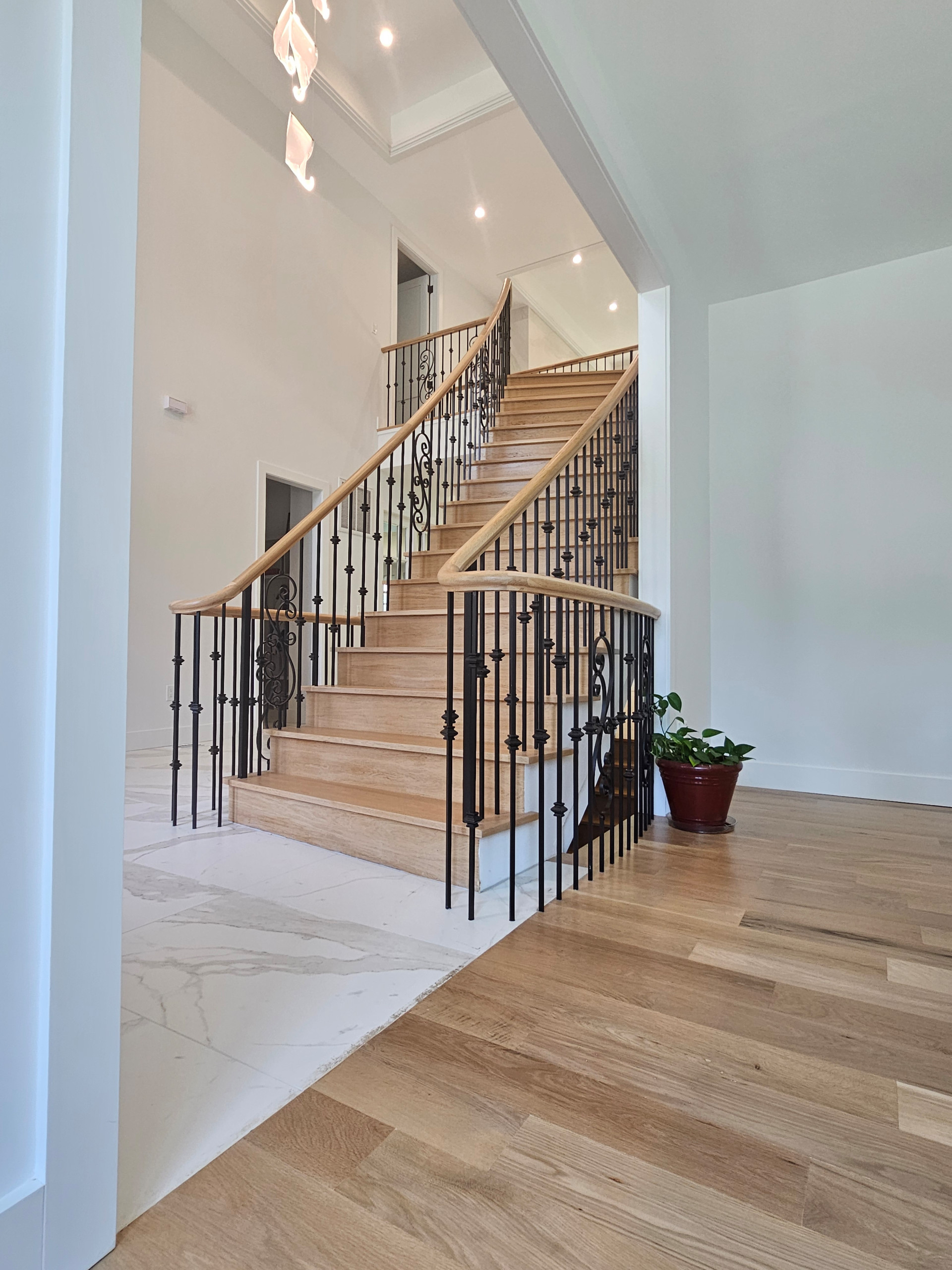 120_Luxurious White Oak Stair with Iron Balusters, Great Falls, 22066