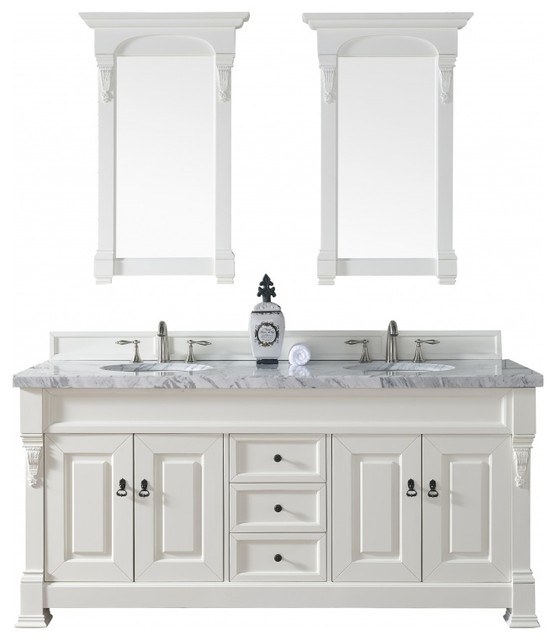 72 Inch Bright White Bathroom Vanity, Double Sink, Choice of Top