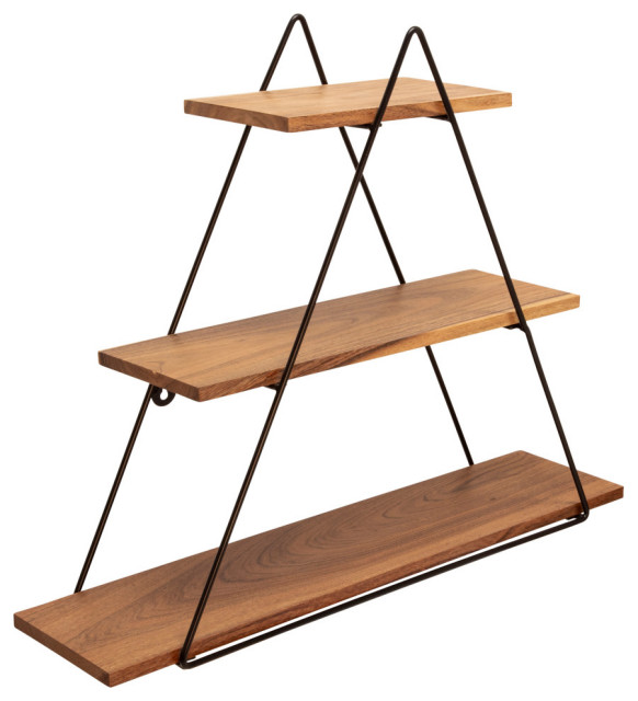 Metal/Wood 20" Triangle Wall Shelf, Brown Industrial Display And