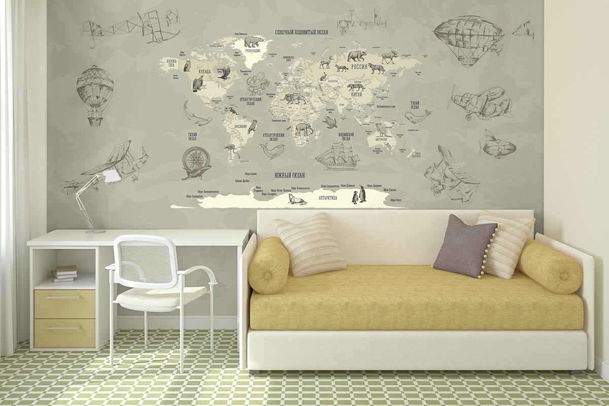 Фотообои Карта мира Ретро бежевая