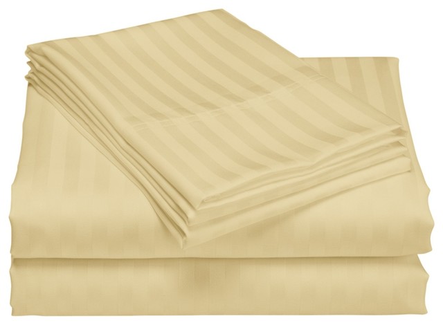 600 Thread Count 100% Cotton Stripe Sheet Set, Taupe, Twin
