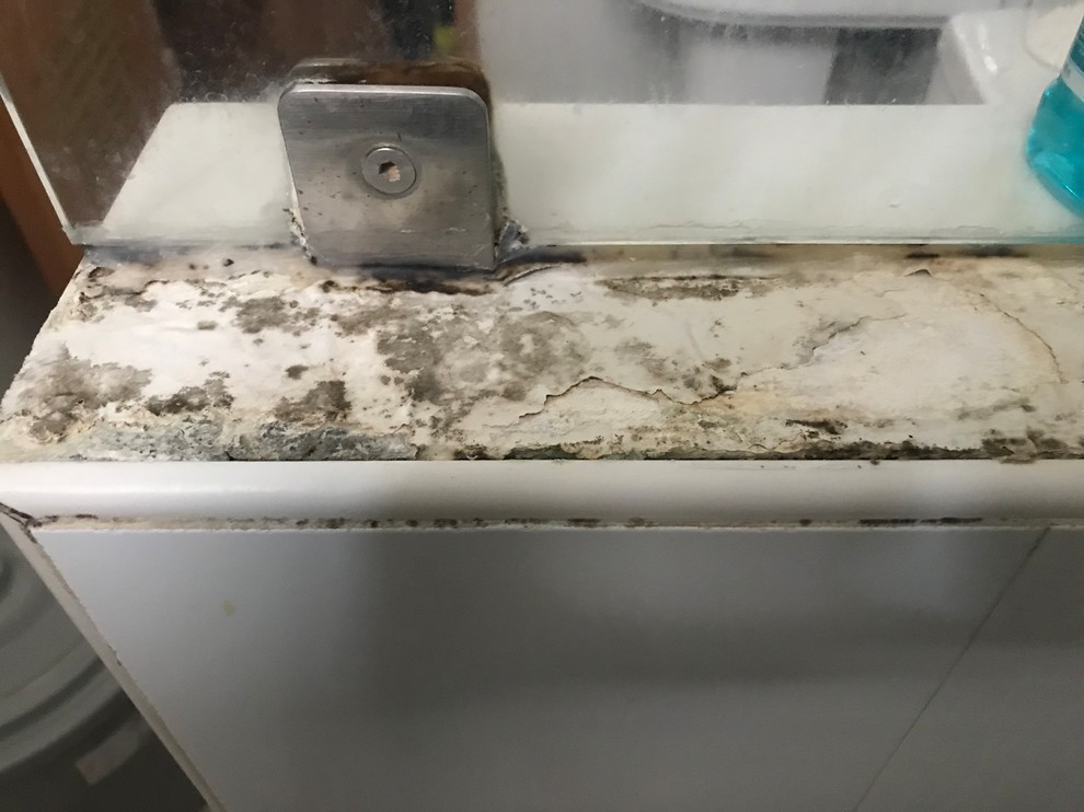 Bathroom How to clean/fix moldy/cracked surface, get rid of buildup