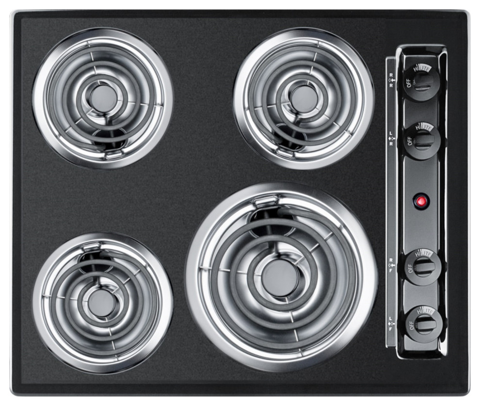 24"W 220V Electric Cooktop, Black Porcelain Finish TEL03 Modern