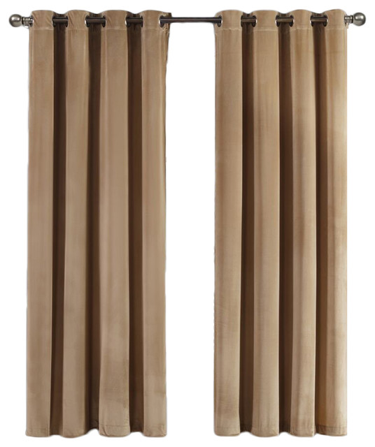 Velvet Blackout Grommet Curtain Panels Set Of 2 Contemporary