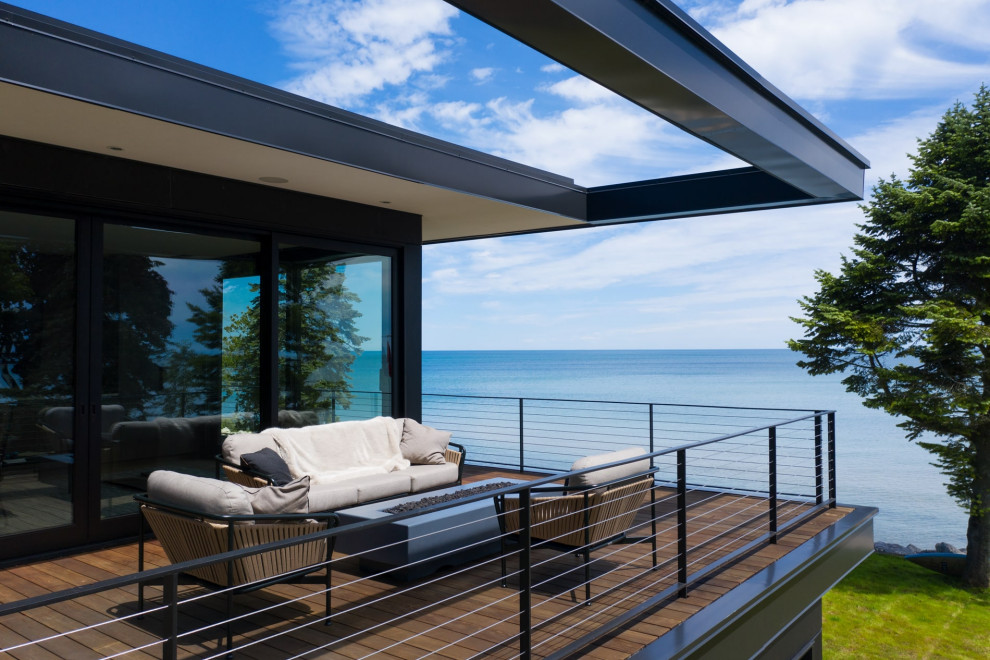 Diseño de balcones minimalista grande con brasero