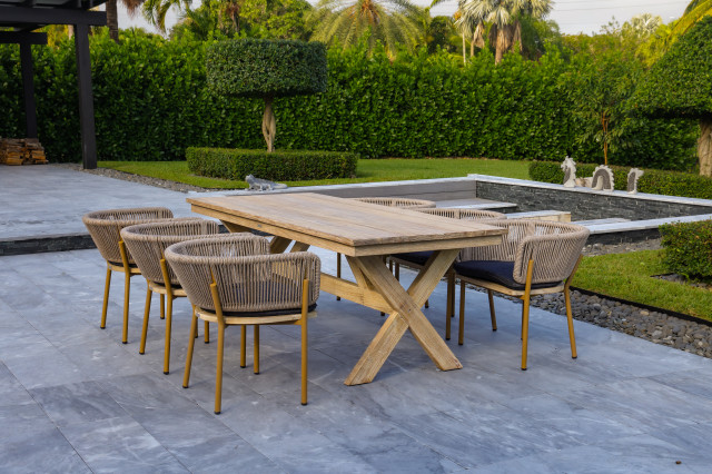 Santino + Melina 7-Piece Outdoor Dining Set, 6 Rope-Back Chairs, Milk ...